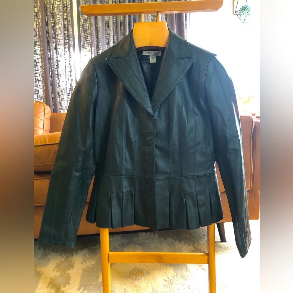 Vintage Coldwater Creek Dark Green Leather Jacket Size 4 EUC!